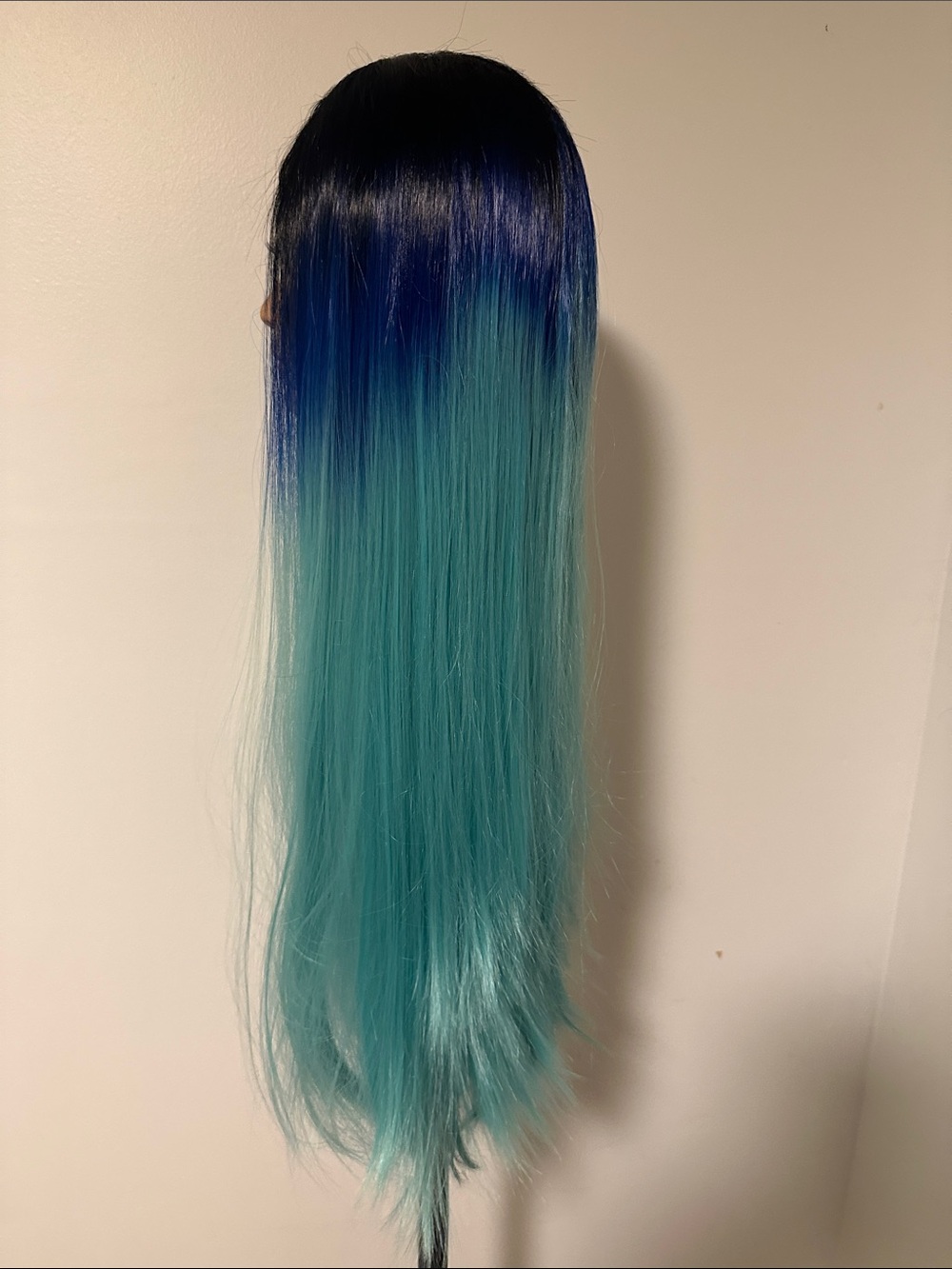 Blue Ombre Long Straight Women's Wig - Teal to Navy 33” - Picture 4 of 8